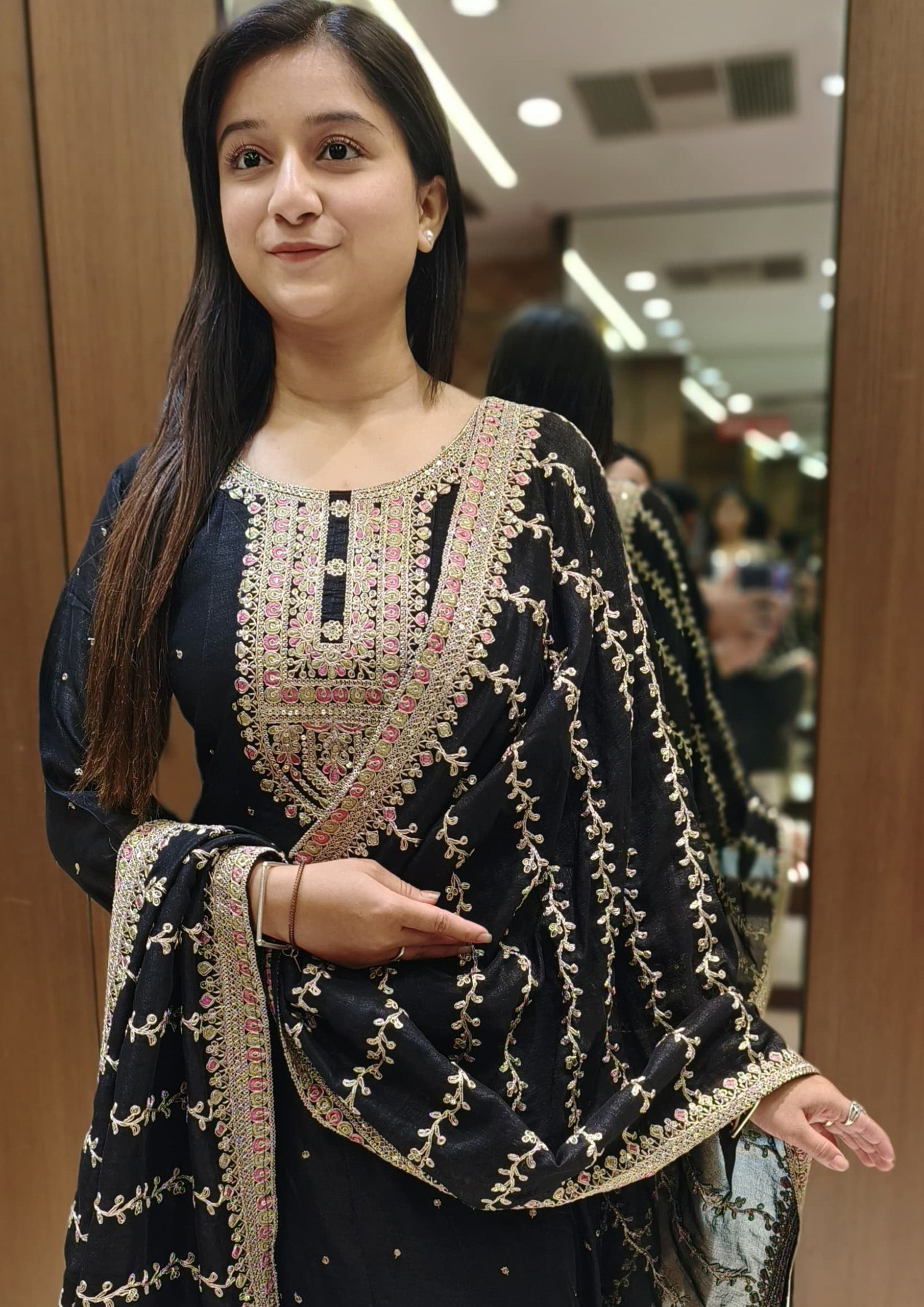 Dark Navy Blue Color Silk Embroidered Salwar Suit